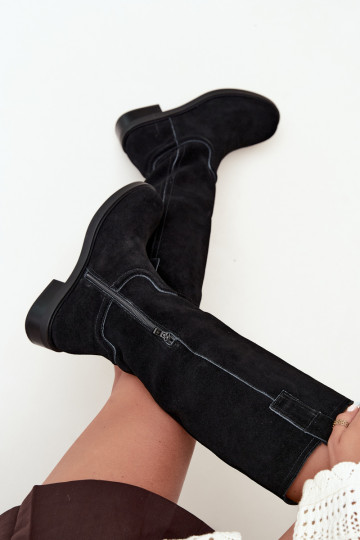 Schwarze gefütterte Veloursleder Stiefel Ashmere 2