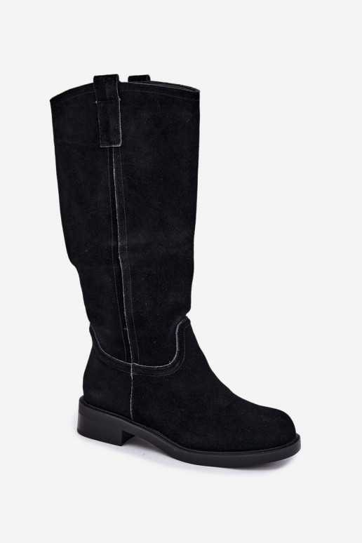Schwarze gefütterte Veloursleder Stiefel Ashmere