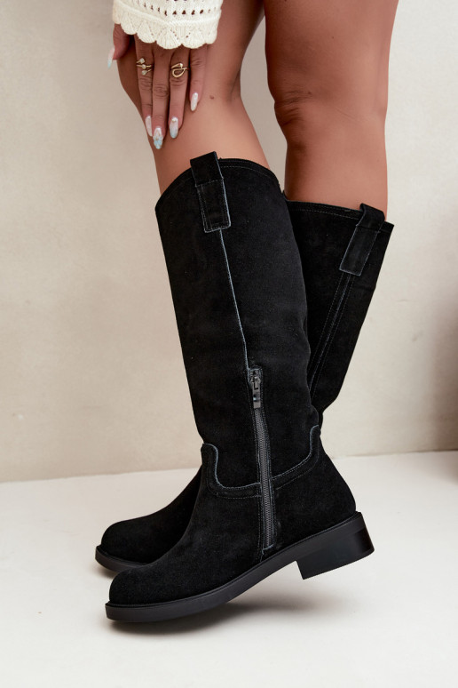 Schwarze gefütterte Veloursleder Stiefel Ashmere
