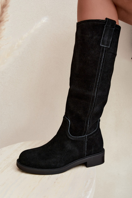 Schwarze gefütterte Veloursleder Stiefel Ashmere