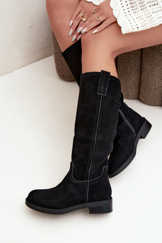 Schwarze gefütterte Veloursleder Stiefel Ashmere