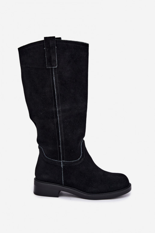 Schwarze gefütterte Veloursleder Stiefel Ashmere