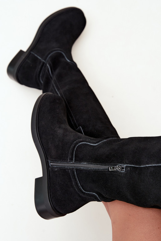 Schwarze gefütterte Veloursleder Stiefel Ashmere