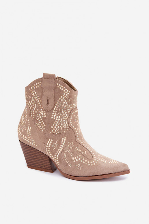 Cowboy-Stil Stiefeletten in Gold mit Verzierungen in Sandfarbe Selden