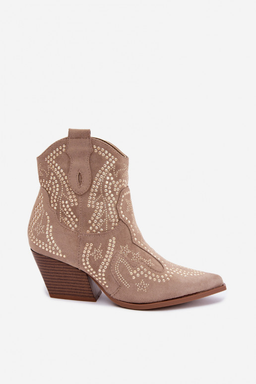 Cowboy-Stil Stiefeletten in Gold mit Verzierungen in Sandfarbe Selden