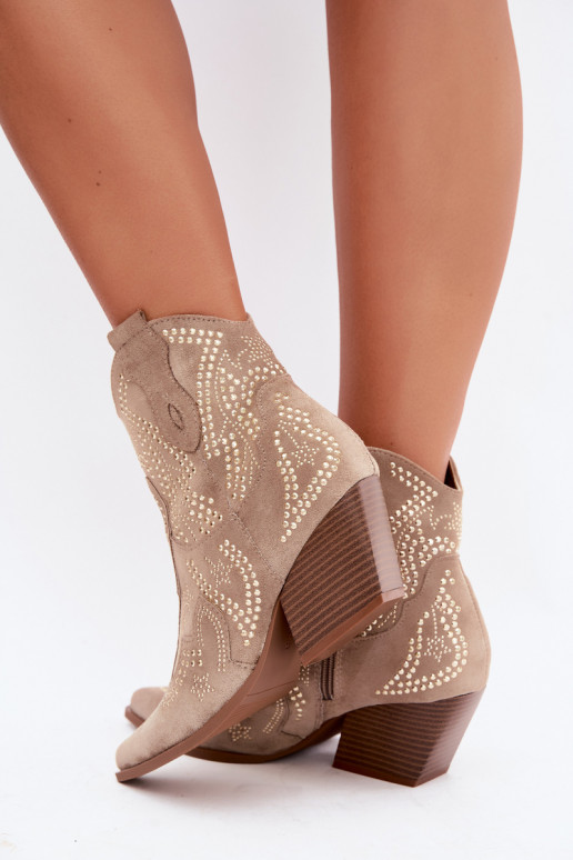 Cowboy-Stil Stiefeletten in Gold mit Verzierungen in Sandfarbe Selden