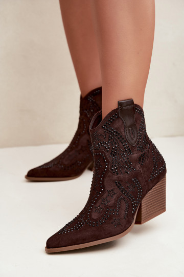 Cowboy-Stil Stiefeletten in Schwarz mit Verzierungen in Schokoladenfarbe Selden 2