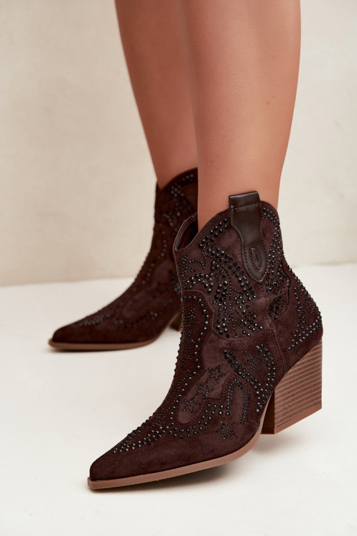 Cowboy-Stil Stiefeletten in Schwarz mit Verzierungen in Schokoladenfarbe Selden
