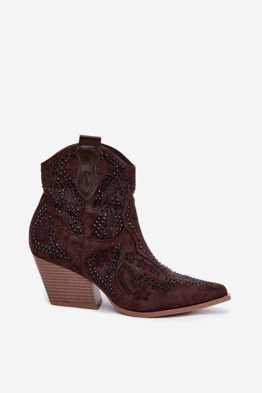 Cowboy-Stil Stiefeletten in Schwarz mit Verzierungen in Schokoladenfarbe Selden