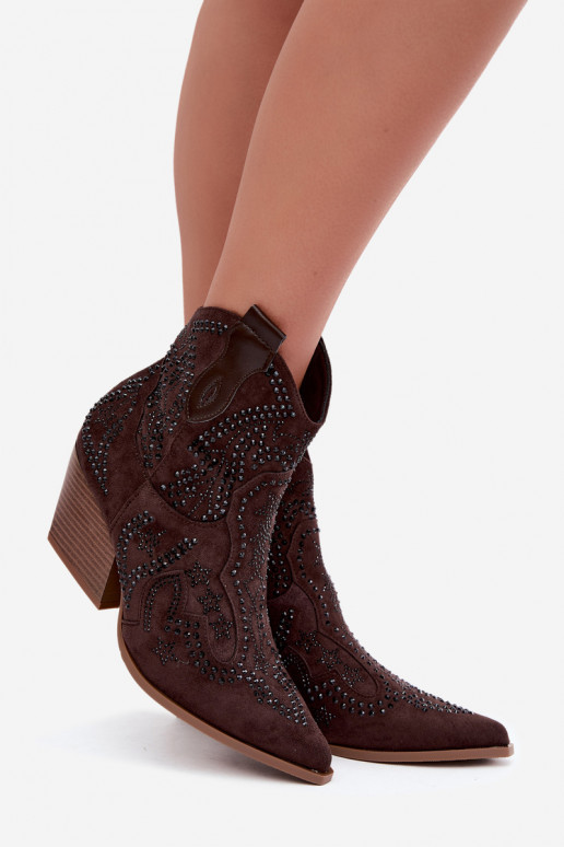 Cowboy-Stil Stiefeletten in Schwarz mit Verzierungen in Schokoladenfarbe Selden