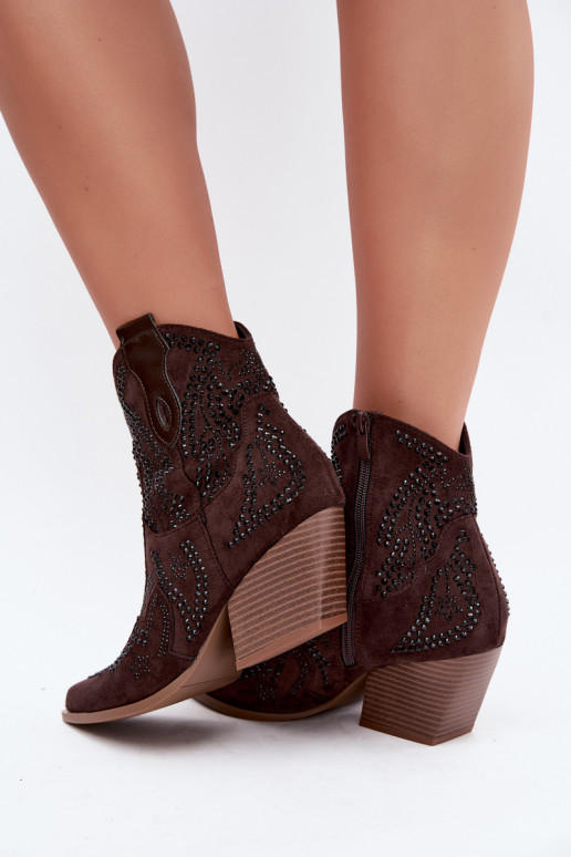 Cowboy-Stil Stiefeletten in Schwarz mit Verzierungen in Schokoladenfarbe Selden