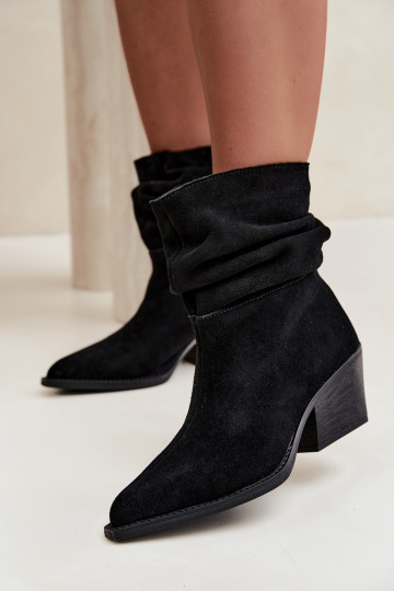 Stiefeletten aus natürlichem Wildleder mit Falten und Absätzen in schwarzer Farbe Merrin 2