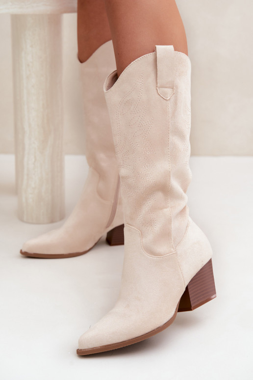 Lange Cowboy-Stiefel mit Absätzen in Elfenbeinfarbe Hartley