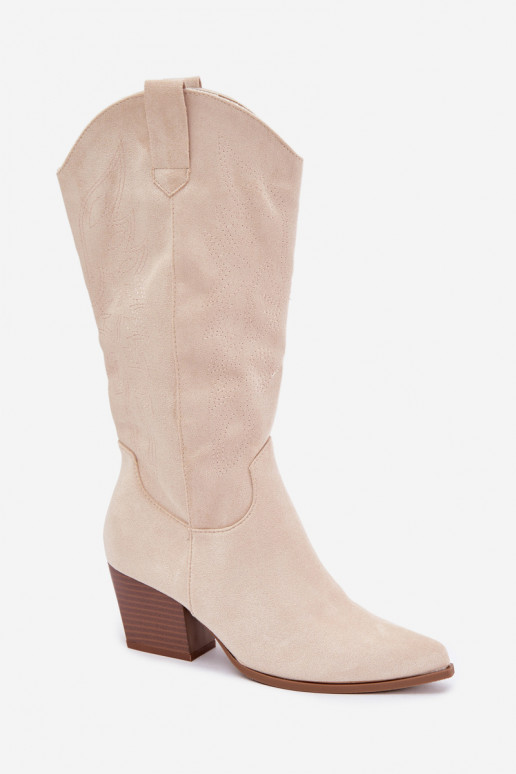 Lange Cowboy-Stiefel mit Absätzen in Elfenbeinfarbe Hartley