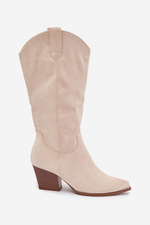 Lange Cowboy-Stiefel mit Absätzen in Elfenbeinfarbe Hartley