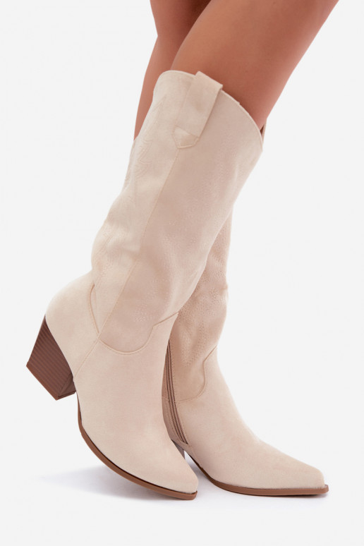 Lange Cowboy-Stiefel mit Absätzen in Elfenbeinfarbe Hartley