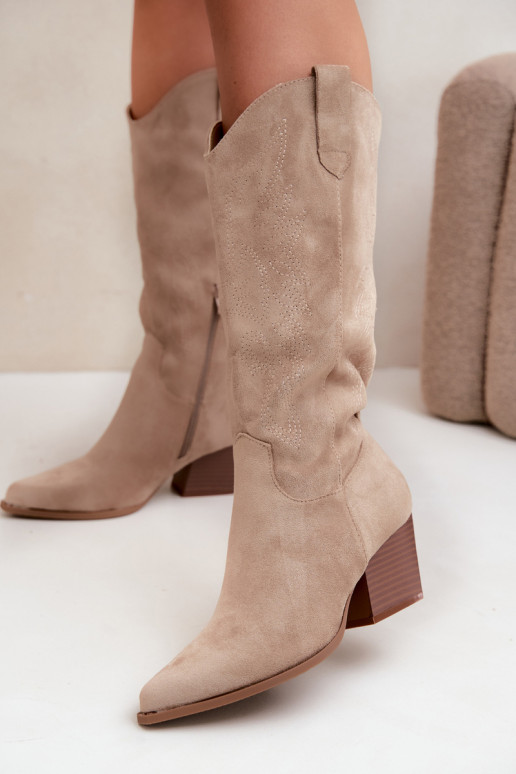 Lange Cowboy-Stiefel mit Absätzen in Khakifarbe Hartley