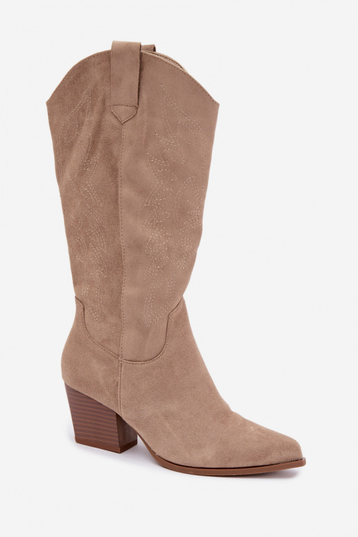 Lange Cowboy-Stiefel mit Absätzen in Khakifarbe Hartley