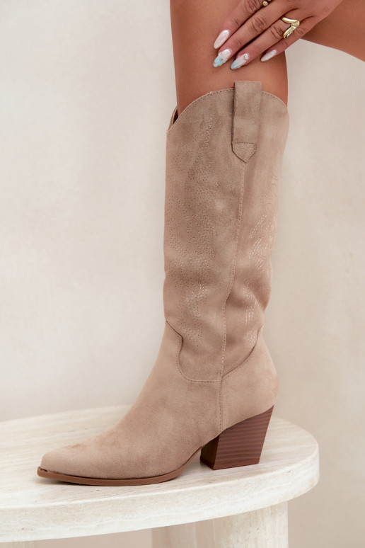 Lange Cowboy-Stiefel mit Absätzen in Khakifarbe Hartley