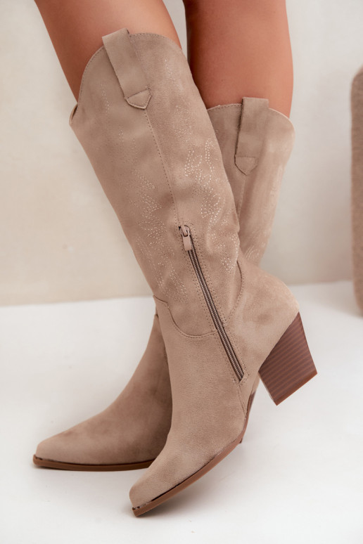 Lange Cowboy-Stiefel mit Absätzen in Khakifarbe Hartley
