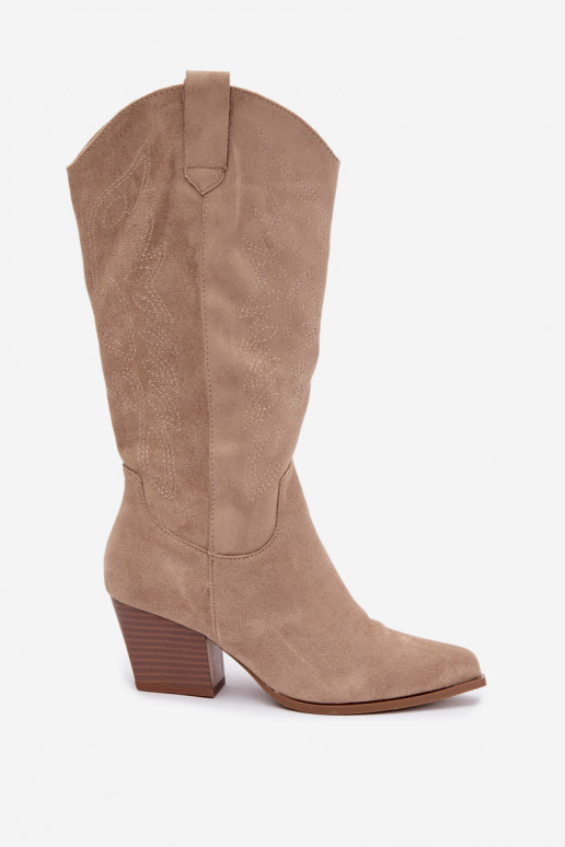 Lange Cowboy-Stiefel mit Absätzen in Khakifarbe Hartley