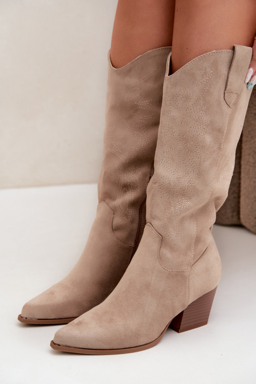 Lange Cowboy-Stiefel mit Absätzen in Khakifarbe Hartley