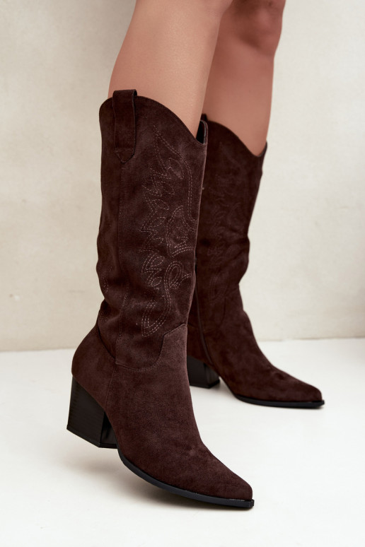 Cowboy-Stiefel kniehoch mit Absatz in schokoladenfarbener Farbe Hartley
