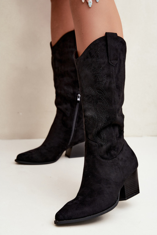 Lange Cowboy-Stiefel mit Absätzen in schwarzer Farbe Hartley