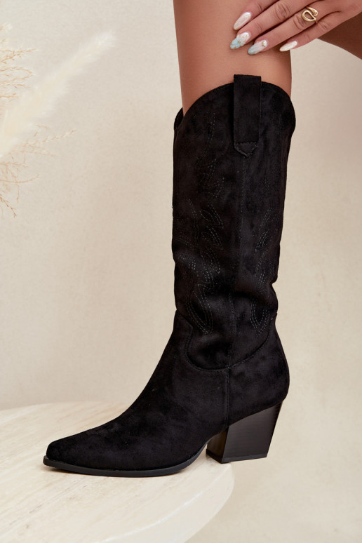 Lange Cowboy-Stiefel mit Absätzen in schwarzer Farbe Hartley