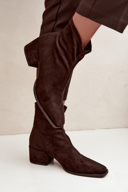 Damen Stiefeletten mit Absatz Typ Klocek in Schokoladenfarbe Rosley