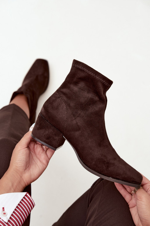 Damen Stiefeletten mit Absatz Typ Klocek in Schokoladenfarbe Rosley