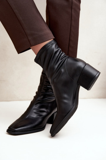 Damen Stiefeletten mit Absatz Typ Klocek aus Kunstleder in schwarzer Farbe Rosley 2