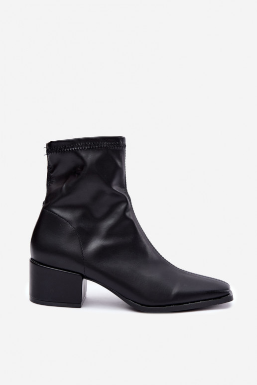 Damen Stiefeletten mit Absatz Typ Klocek aus Kunstleder in schwarzer Farbe Rosley