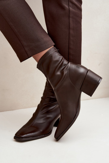 Damen Stiefeletten mit Absatz Typ Klocek aus Kunstleder in Schokoladenfarbe Rosley