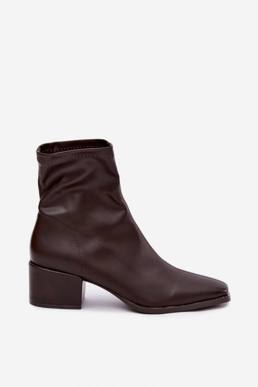 Damen Stiefeletten mit Absatz Typ Klocek aus Kunstleder in Schokoladenfarbe Rosley