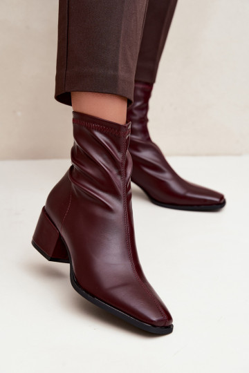Damen Stiefeletten mit Absatz Typ Klocek aus Kunstleder in Bordeauxfarbe Rosley 2