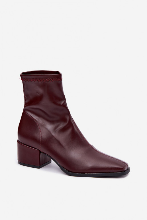 Damen Stiefeletten mit Absatz Typ Klocek aus Kunstleder in Bordeauxfarbe Rosley