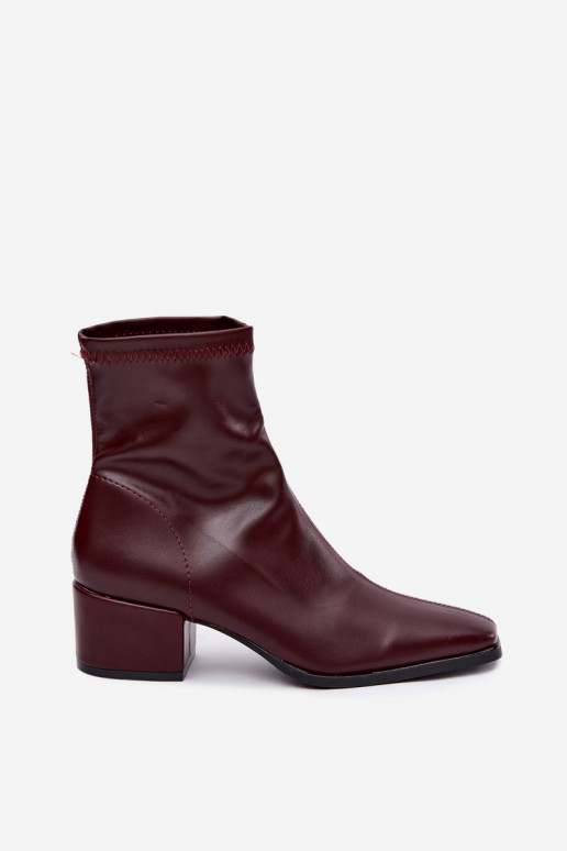 Damen Stiefeletten mit Absatz Typ Klocek aus Kunstleder in Bordeauxfarbe Rosley