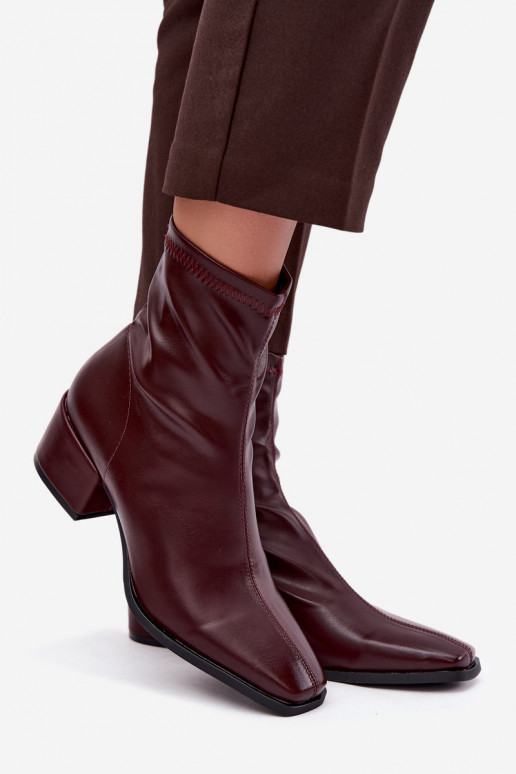 Damen Stiefeletten mit Absatz Typ Klocek aus Kunstleder in Bordeauxfarbe Rosley