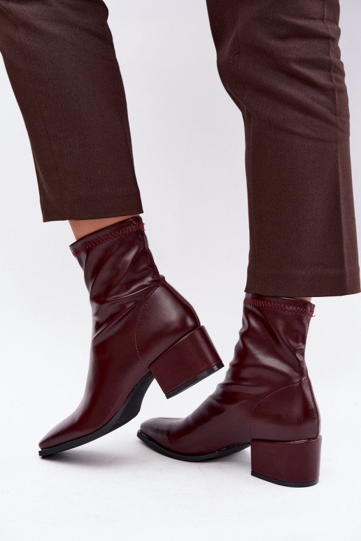 Damen Stiefeletten mit Absatz Typ Klocek aus Kunstleder in Bordeauxfarbe Rosley