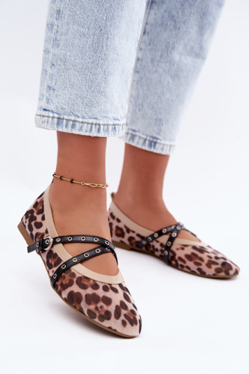 Mesh Ballerinas mit Riemen und Leopardenmuster Orley