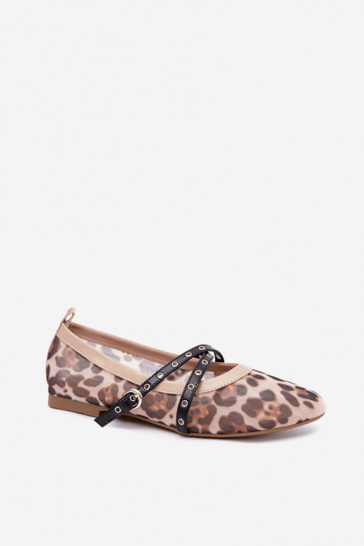 Mesh Ballerinas mit Riemen und Leopardenmuster Orley