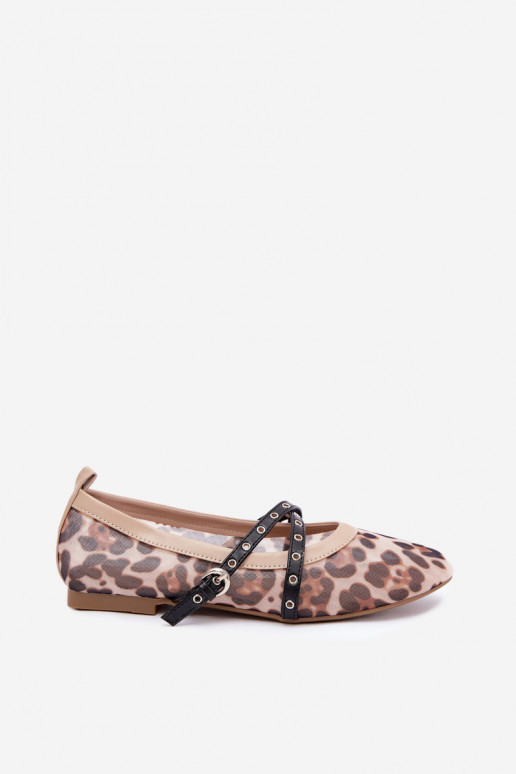 Mesh Ballerinas mit Riemen und Leopardenmuster Orley