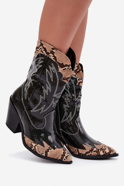 gefütterte Cowboy-Stiefeletten mit Prägung in Schwarz und Braun Ambery