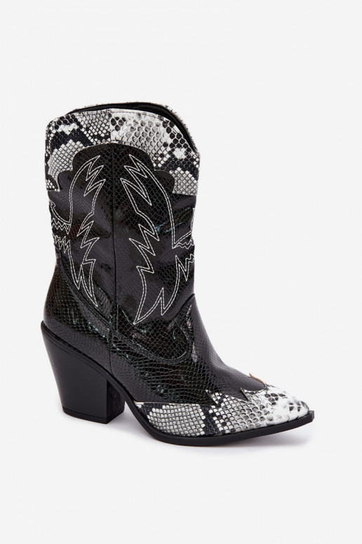 gefütterte Cowboy-Stiefeletten mit Prägung in Schwarz und Weiß Ambery