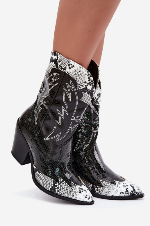 gefütterte Cowboy-Stiefeletten mit Prägung in Schwarz und Weiß Ambery