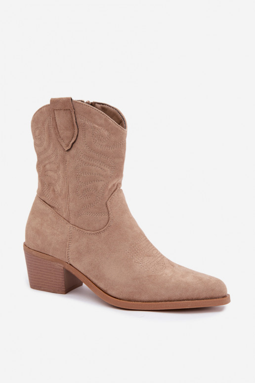 gefütterte Cowboy-Stiefeletten mit Absatz in Sandfarbe Corlie