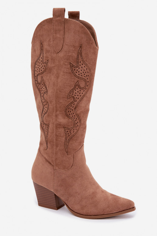 lange Cowboy-Stiefel mit Dekoration am Schaft in brauner Farbe Greyla