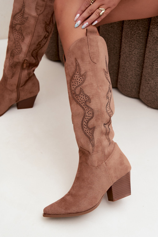 lange Cowboy-Stiefel mit Dekoration am Schaft in brauner Farbe Greyla