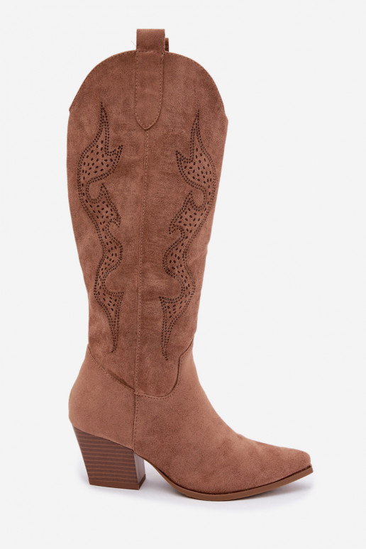 lange Cowboy-Stiefel mit Dekoration am Schaft in brauner Farbe Greyla